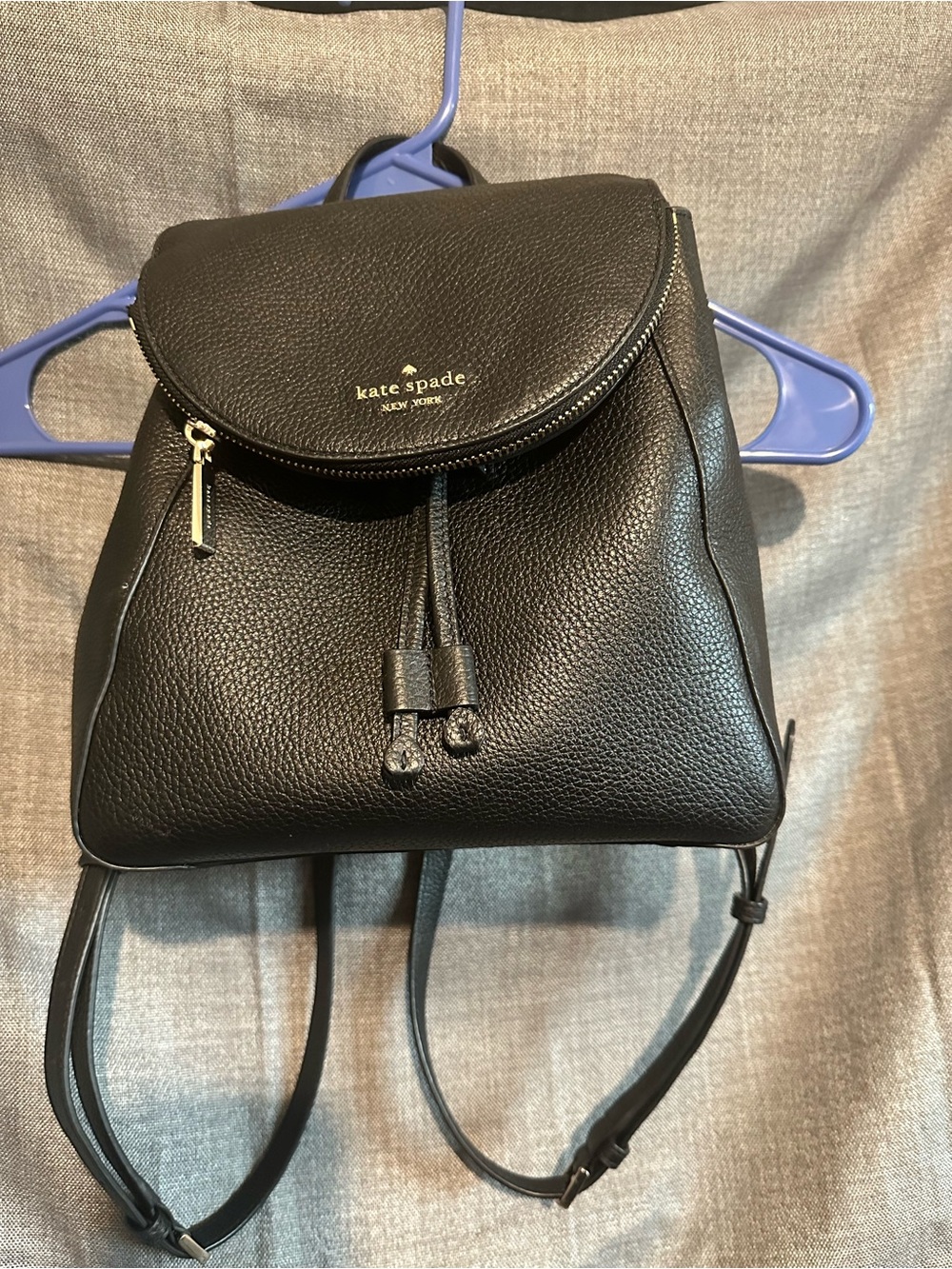 kate spade black pebbled leather drawstring backpack